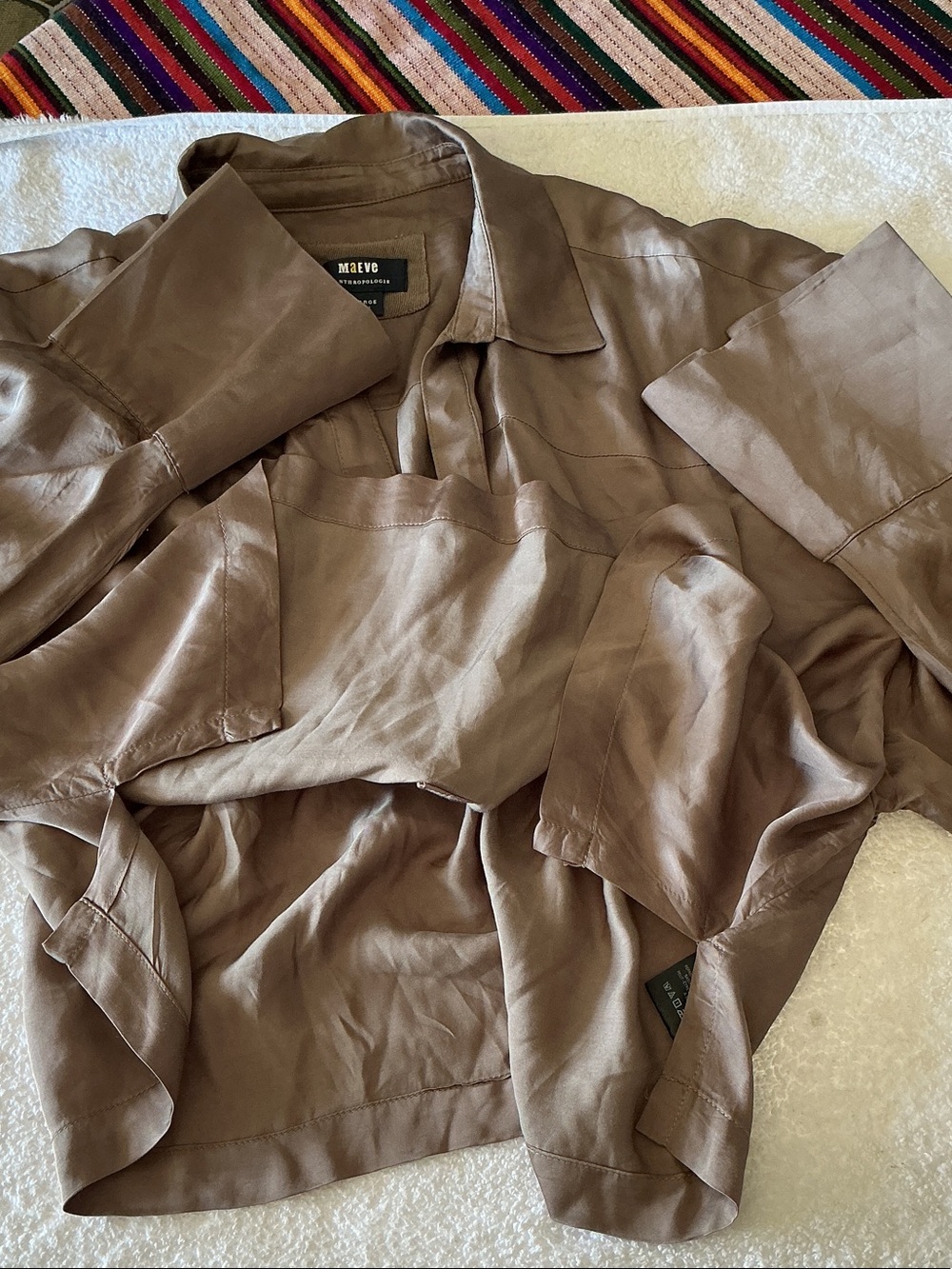 Maeve Satin-Look Button Shirt in Taupe Brown - Picture 6 of 10